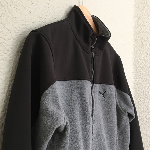 Puma Boy’s Fleece Zip Up Black Grey Jacket - Picture 2 of 8